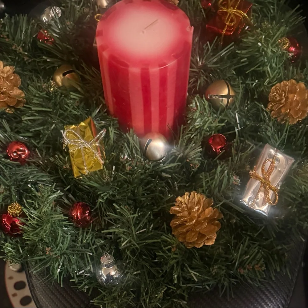 Festive Holiday Candle Centerpiece with Red and Gold Accents